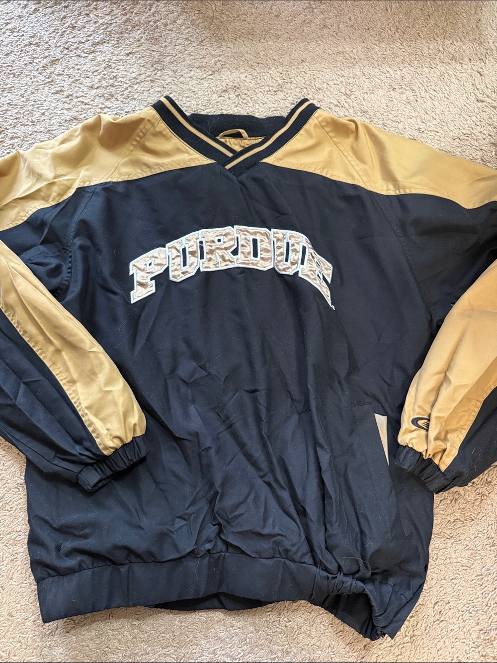 Vintage 1990 Purdue U Fleece Lined Windbreaker Mens XL black and gold pullover